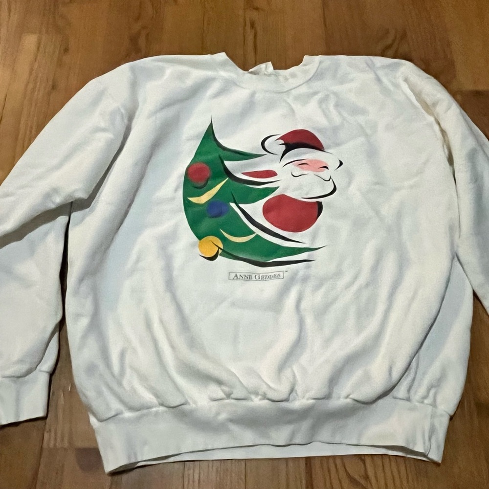Rare Vintage Anne Geddes Santa Christmas Holiday crewneck sweatshirt sz XL